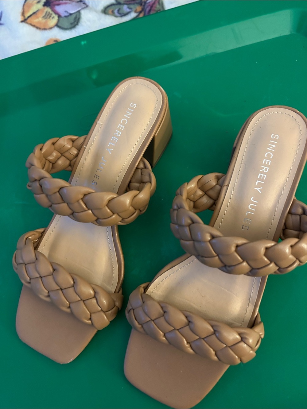 Sincerely Jules Braided Double-Strap Block Heel Sandals in Tan